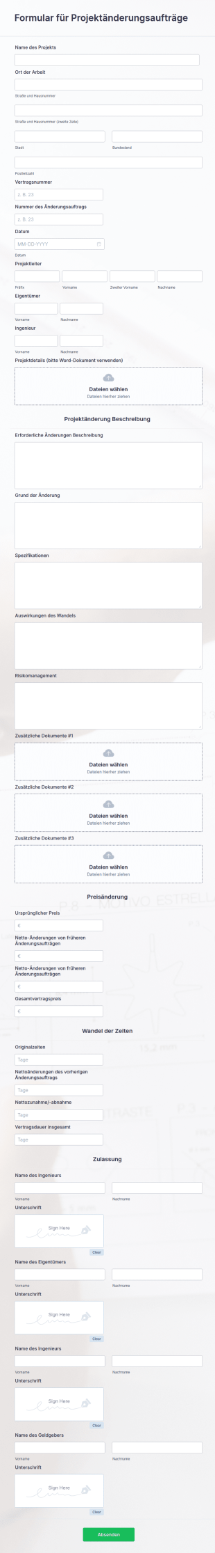 Formular Für Projektänderungsaufträge
