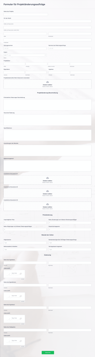Formular Für Projektänderungsaufträge