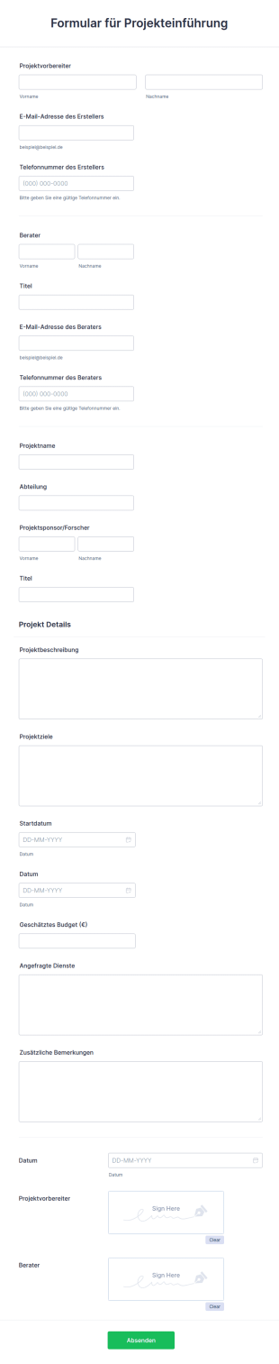 Formular Für Projekteinführung