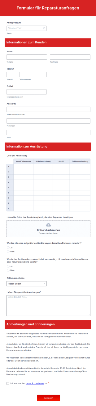 Formular Für Reparaturanfragen