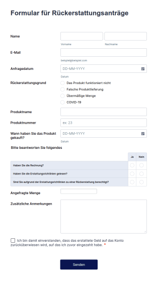 Formular Für Rückerstattungsanträge