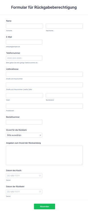 Formular Für Rückgabeberechtigung