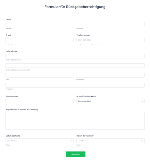 Formular Für Rückgabeberechtigung