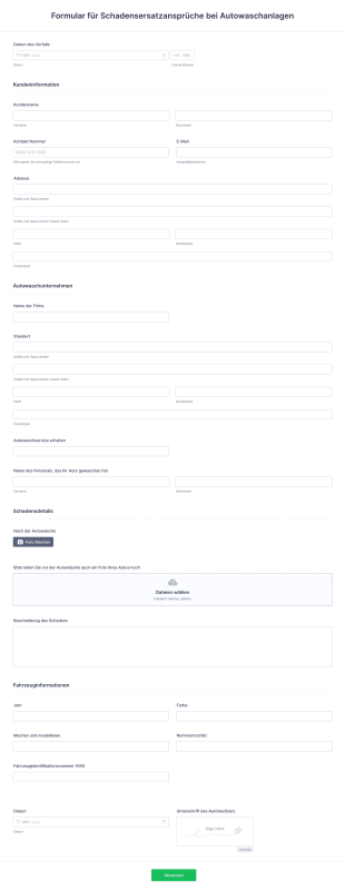 Formular Für Schadensersatzansprüche Bei Autowaschanlagen Form Template