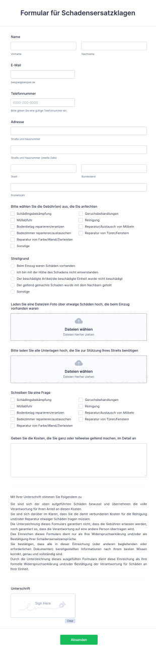 Formular Für Schadensersatzklagen