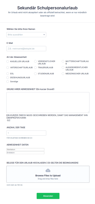 Formular Für Schulpersonalurlaub