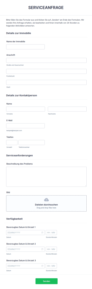 Formular Für Serviceanfragen