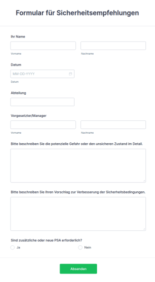 Formular Für Sicherheitsempfehlungen