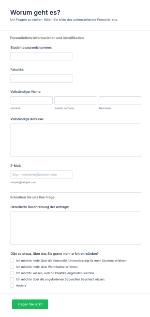 Formular Für Studentenanfragen