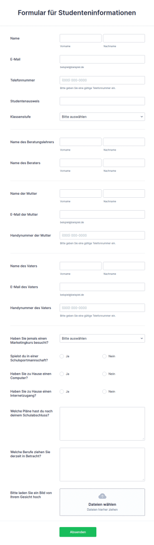 Formular Für Studenteninformationen