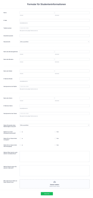 Formular Für Studenteninformationen