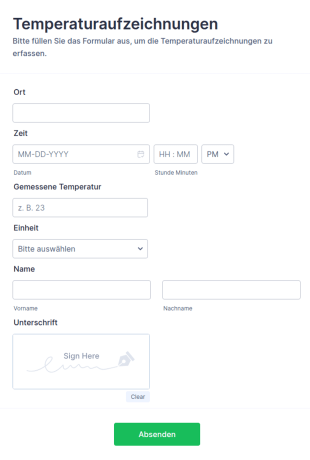 Formular Für Temperaturaufzeichnungen