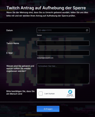 Formular Für Twitch Antrag Auf Aufhebung Der Sperre
