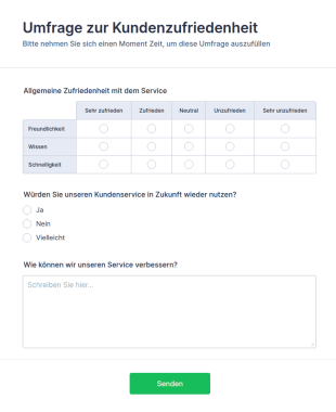 Formular Für Umfrage Zur Kundenzufriedenheit