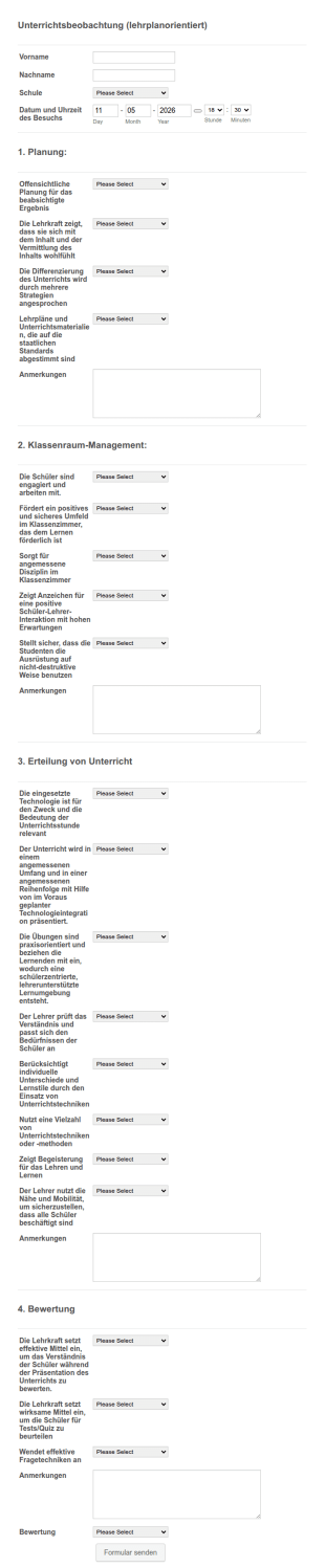 Formular Für Unterrichtsbeobachtung