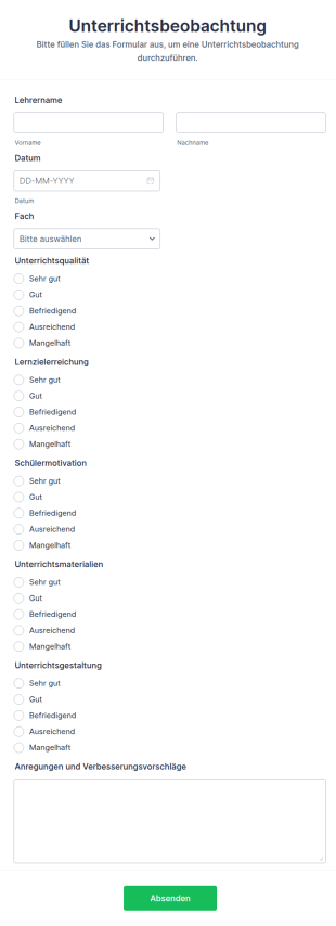 Formular Für Unterrichtsbeobachtung