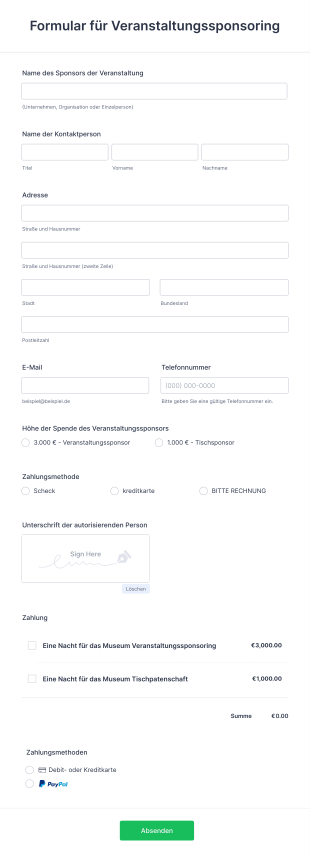 Formular Für Veranstaltungssponsoring Form Template