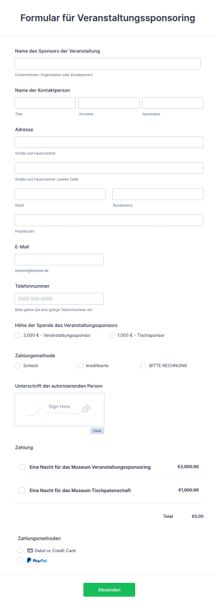 Formular Für Veranstaltungssponsoring