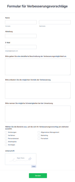 Formular Für Verbesserungsvorschläge Von Mitarbeitern