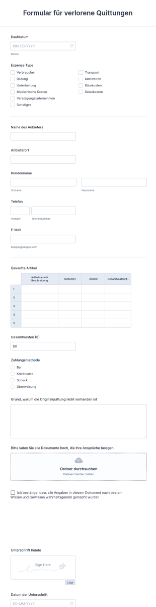 Formular Für Verlorene Quittungen