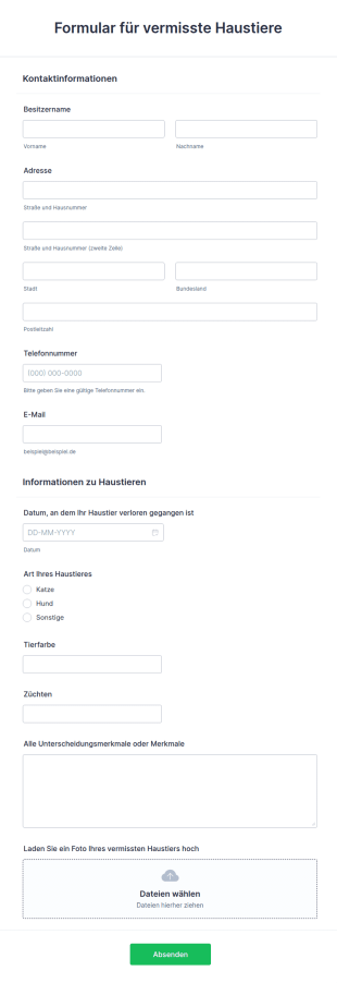Formular Für Vermisste Haustiere