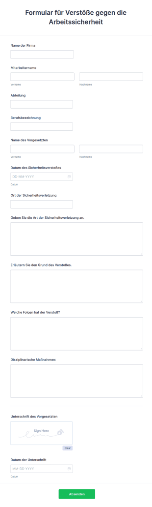 Formular Für Verstöße Gegen Die Arbeitssicherheit