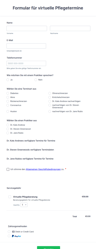 Formular Für Virtuelle Pflegetermine