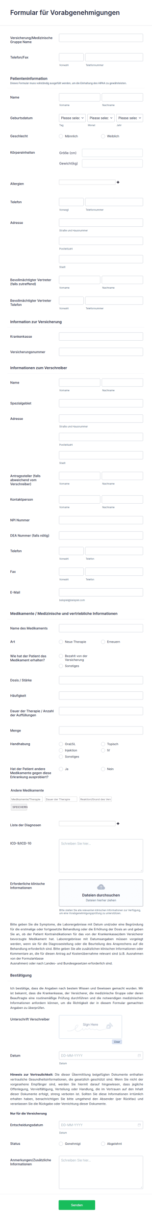Formular Für Vorabgenehmigungen