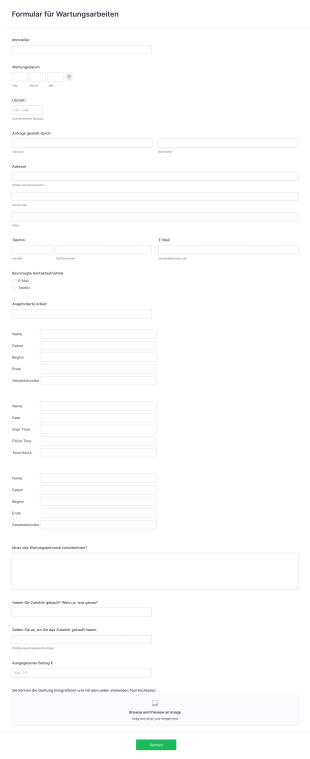 Formular Für Wartungsarbeiten Form Template