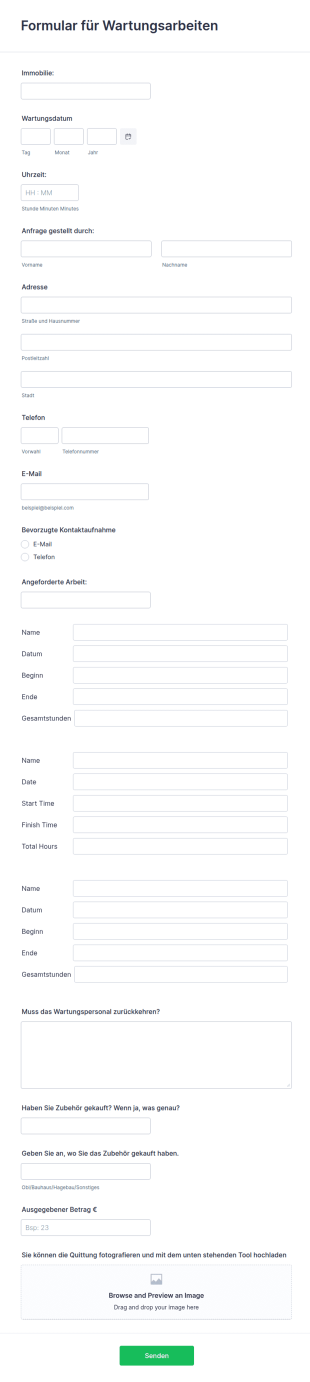 Formular Für Wartungsarbeiten