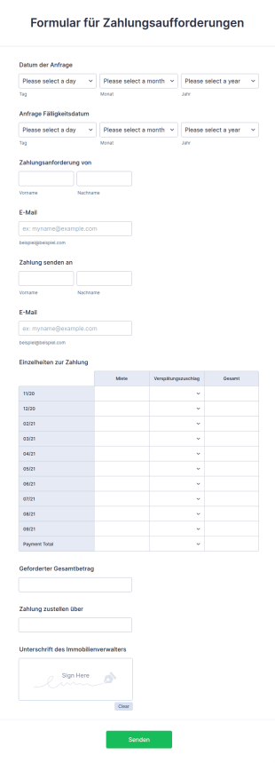 Formular Für Zahlungsaufforderungen