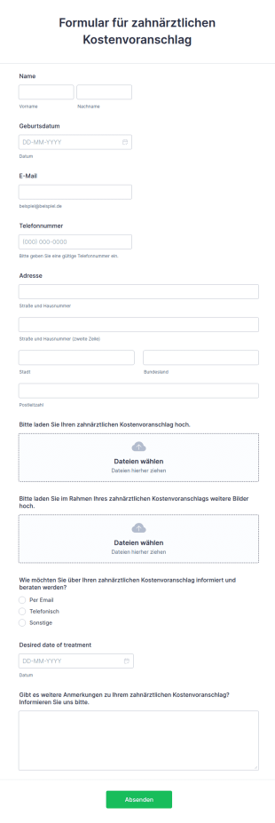 Formular Für Zahnärztlichen Kostenvoranschlag