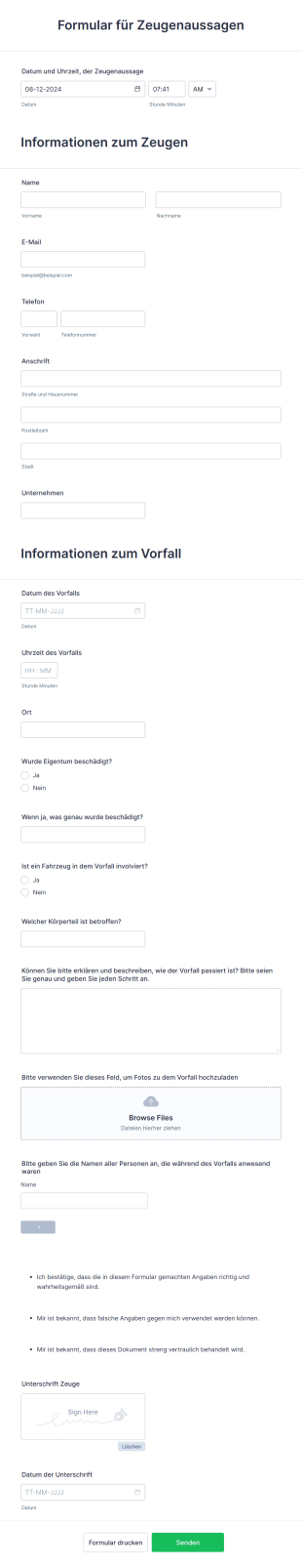 Formular Für Zeugenaussagen Form Template
