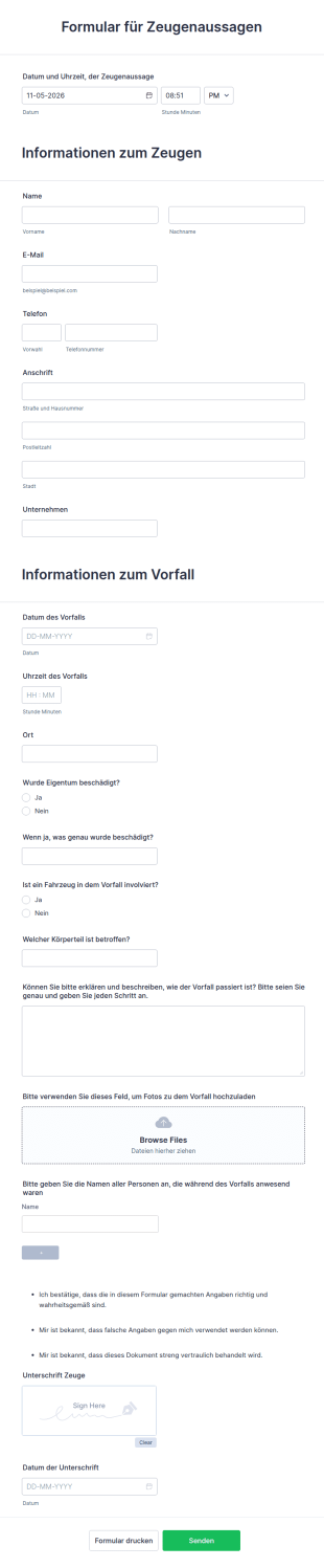 Formular Für Zeugenaussagen