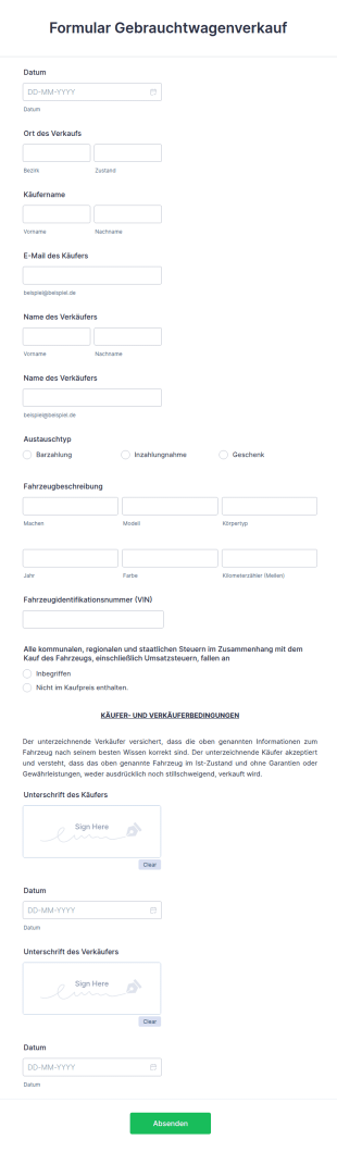Formular Gebrauchtwagenverkauf