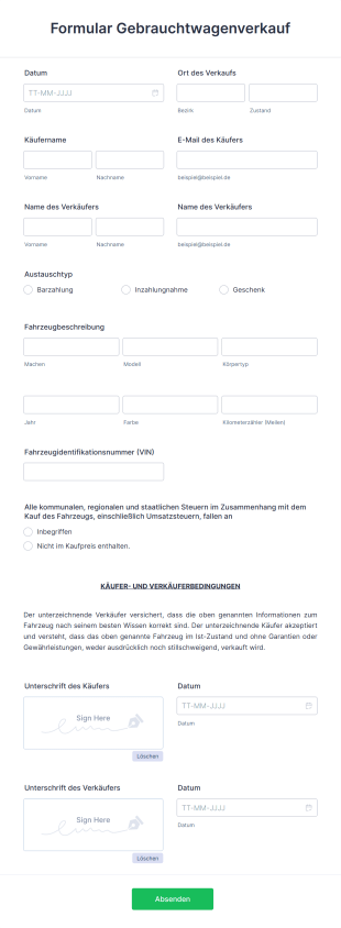 Formular Gebrauchtwagenverkauf