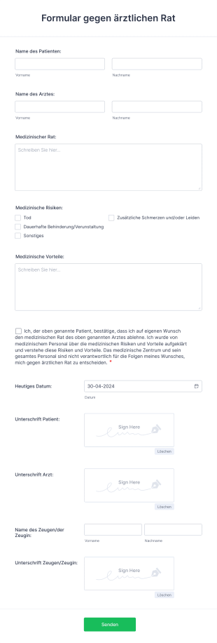 Formular Gegen ärztlichen Rat Form Template
