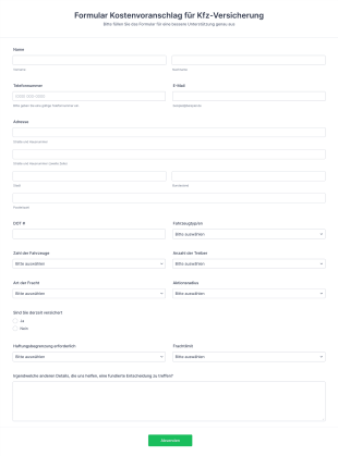 Formular Kostenvoranschlag Für Kfz Versicherung Form Template