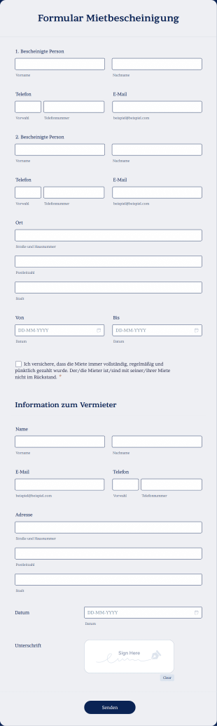 Formular Mietbescheinigung Form Template