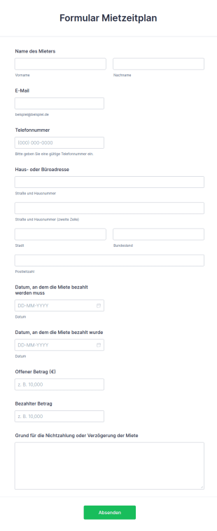 Formular Mietzeitplan