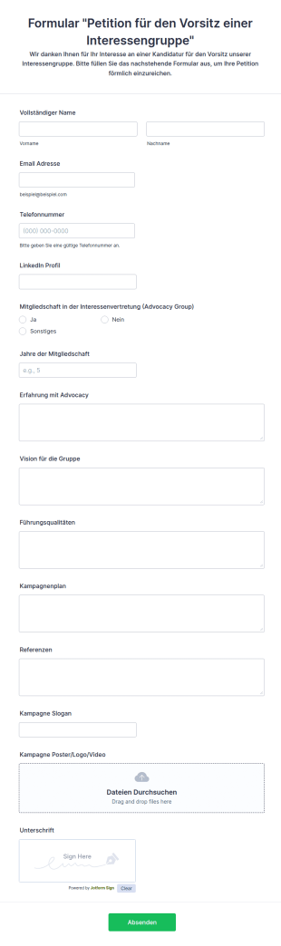 Formular "Petition Für Den Vorsitz Einer Interessengruppe"