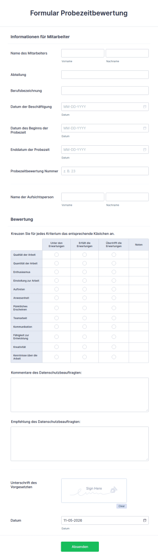 Formular Probezeitbewertung