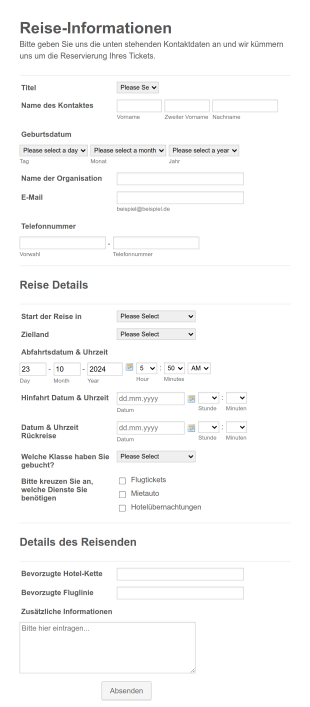 Formular Reise Informationen Form Template