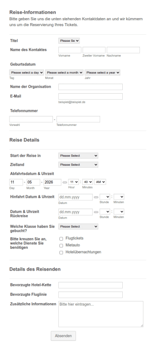 Formular Reise Informationen