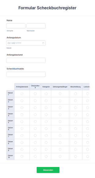Formular Scheckbuchregister
