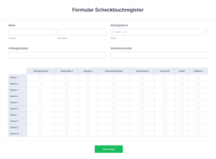 Formular Scheckbuchregister