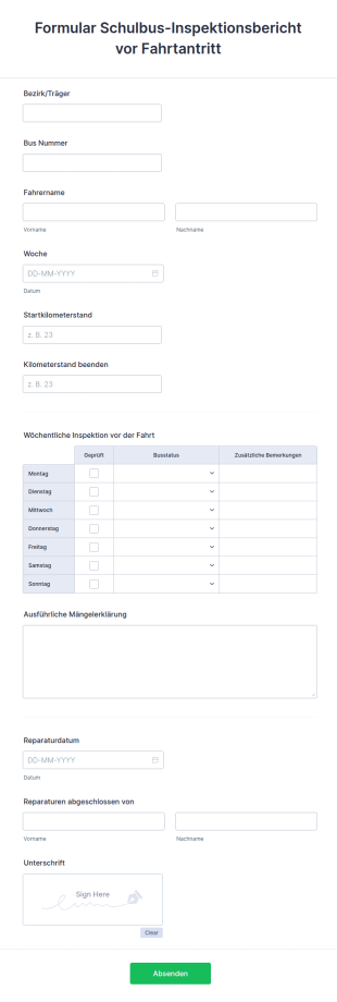 Formular Schulbus Inspektionsbericht Vor Fahrtantritt
