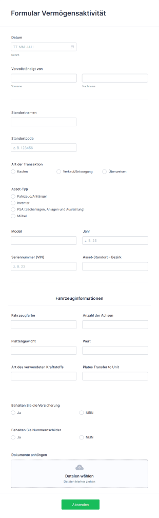 Formular Vermögensaktivität Form Template