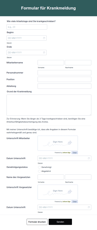 Formular Für Krankmeldung