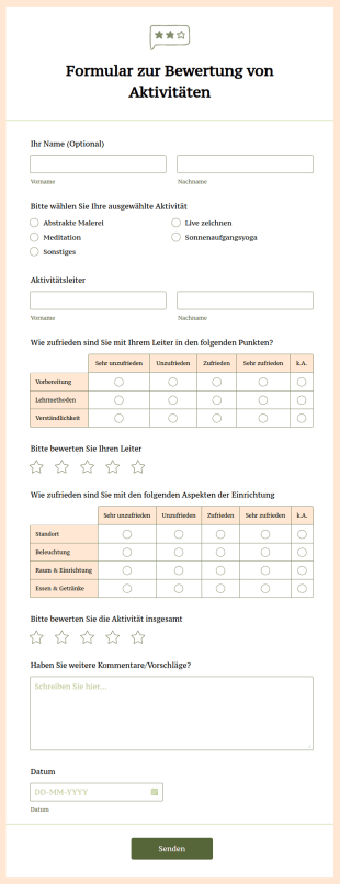 Formular Zur Bewertung Von Aktivitäten